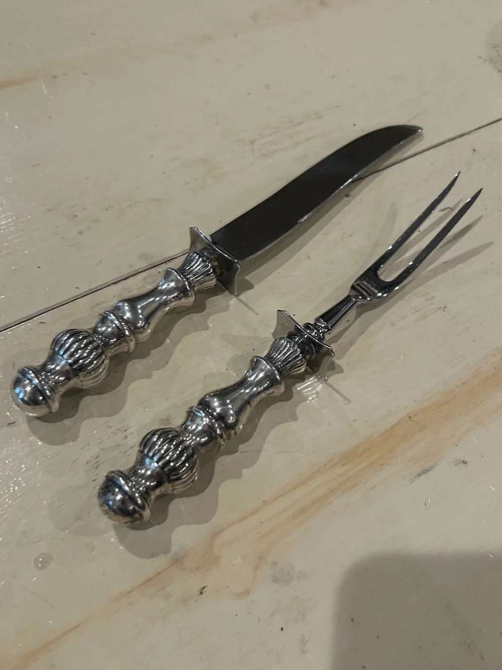 Sterling Silver and Stainless Carving Knife and Fork Set